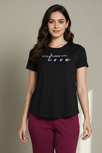 Zivame Knit Cotton Sleep Top - Black Beauty — thumbnail 3